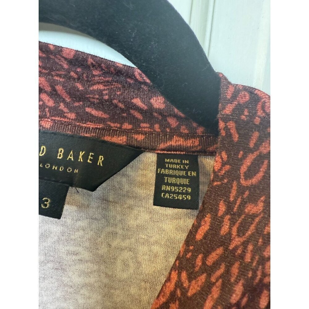 Ted Baker Junior's Red Patterned Stretchy High Neck Long Sleeve Top - Size 3 - Picture 6 of 10